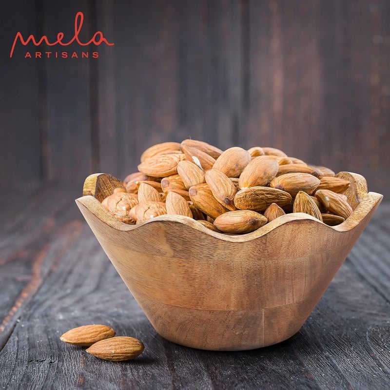 Mela Artisans Small Scalloped Decorative Wooden Bowl | 8 Inch Mango Wood Fruit & Serving Bowl | Natural Grain Finish | Perfect for Snacks | Desserts | Bread | Kitchen Counter | Handcrafted Decor - Image 5